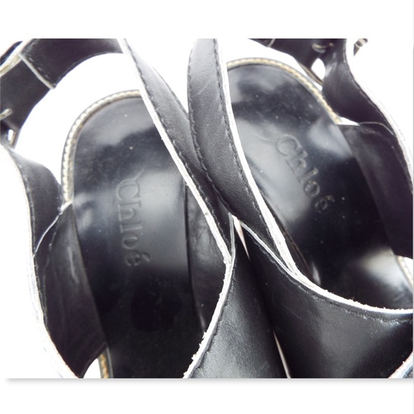 CHLOE Black Open Toe Wedge Sling Pump Sandals 38 - Picture 8 of 9